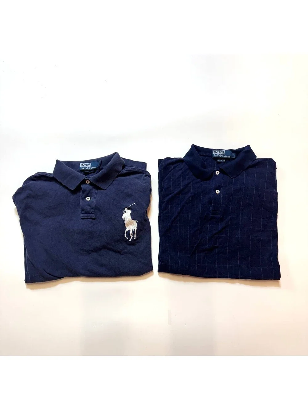 Polo Ralph Lauren Lot of 2 Mens Cotton Shirt Size L Blue Long Sleeve Pre-Owned